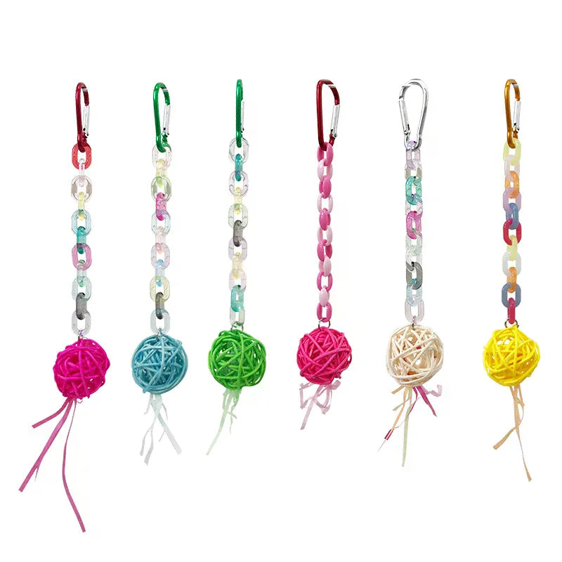 Rattan Ball & Bead Carabiner Parrot Toy | Bon Bon Bird Toys