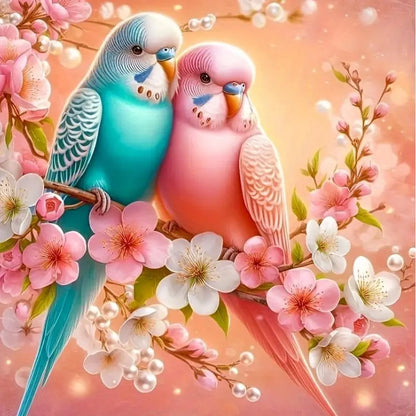 Parakeets Among Cherry Blossoms Diamond Painting Kit