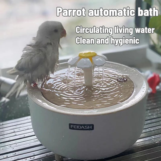 2-in-1 Auto-Circulating Parrot Bath & Water Fountain | USB Powered