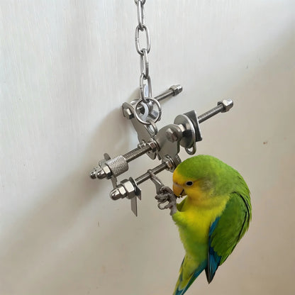 Stainless Steel Cross-Bar Parrot Puzzle Toy with Bell | Bon Bon Bird Toys