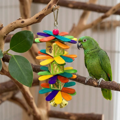 Wooden Pinwheel Chew Toy with Letter Blocks & Bell | Bon Bon Bird Toys
