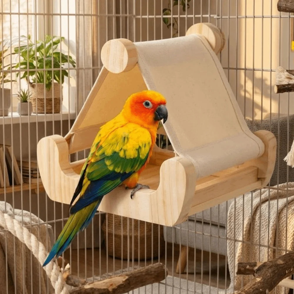Wooden Bird Hammock Bed with Drawer Tray | Bon Bon Bird Toys
