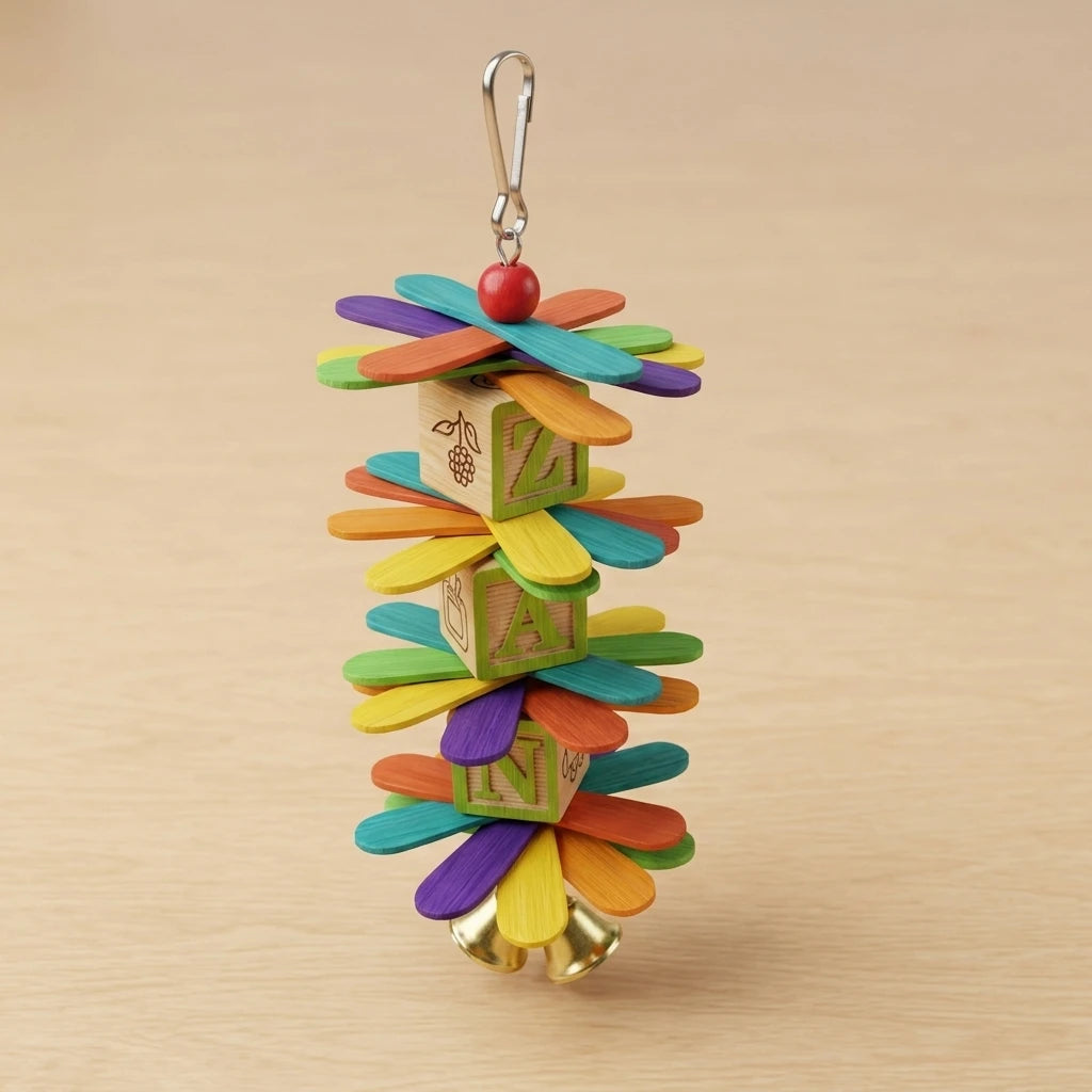Wooden Pinwheel Chew Toy with Letter Blocks & Bell | Bon Bon Bird Toys
