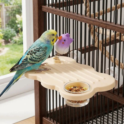 Cloud-Shaped Cage-Mount Bird Perch with Bowl & Play Figurine | Bon Bon Bird Toys