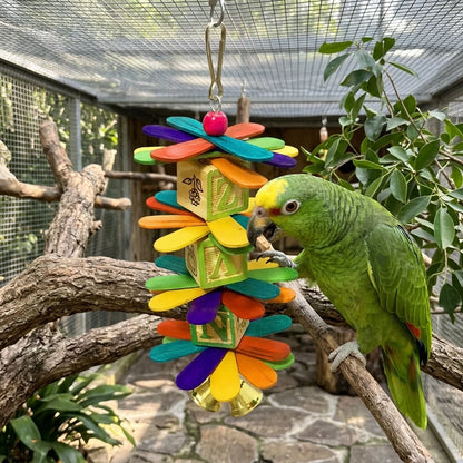 Wooden Pinwheel Chew Toy with Letter Blocks & Bell | Bon Bon Bird Toys