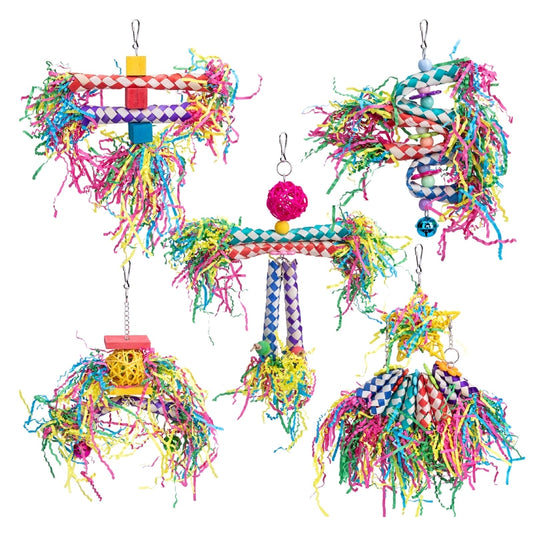 5 Piece Crinkle Paper Shredding Toy Set for Birds | Bon Bon Bird Toys