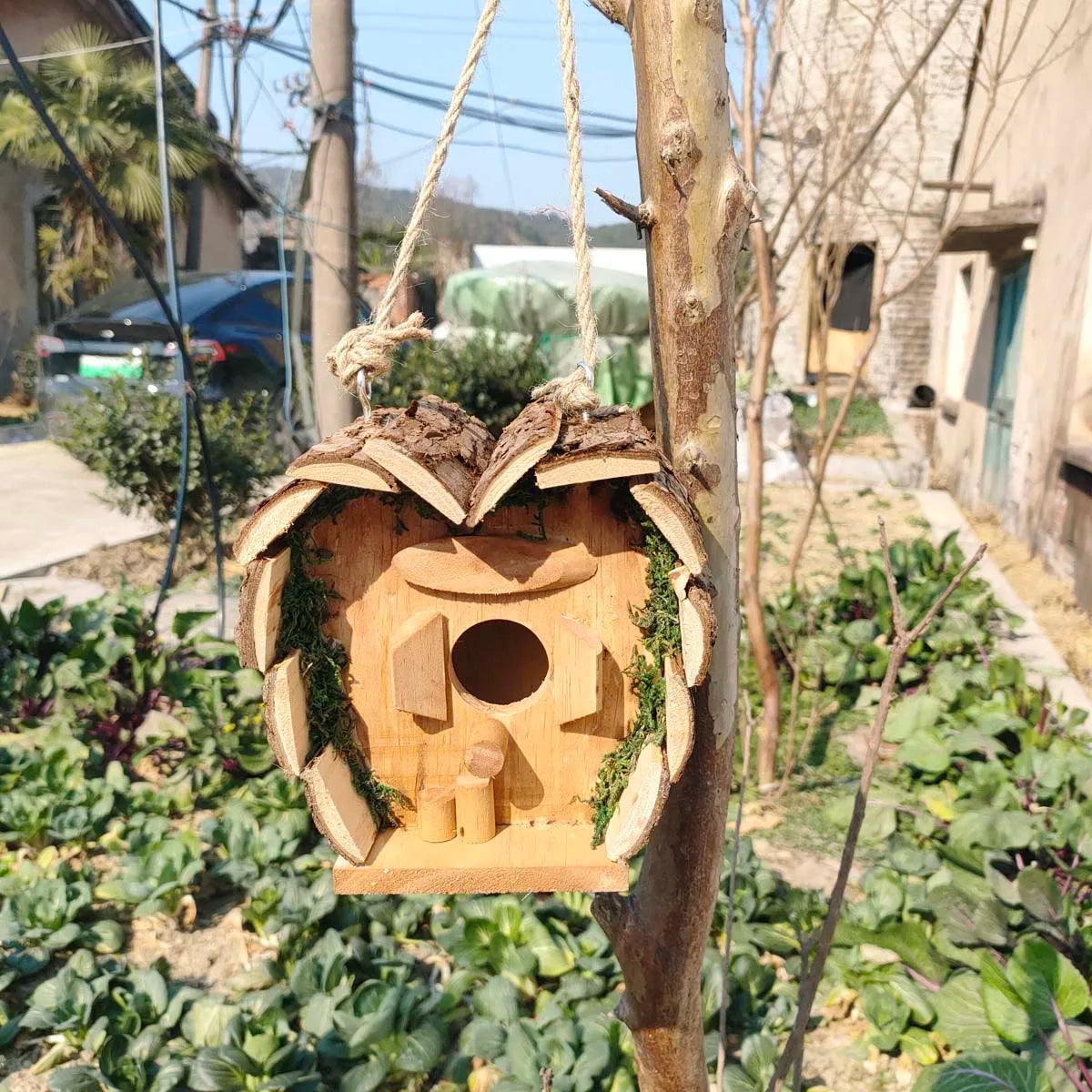 Heart-Shaped Wooden Birdhouse for Outdoors