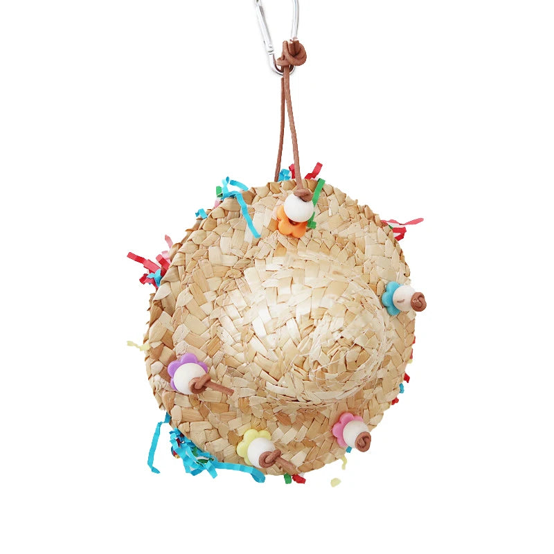 Woven Straw Sombrero Chew & Shred Toy for Birds