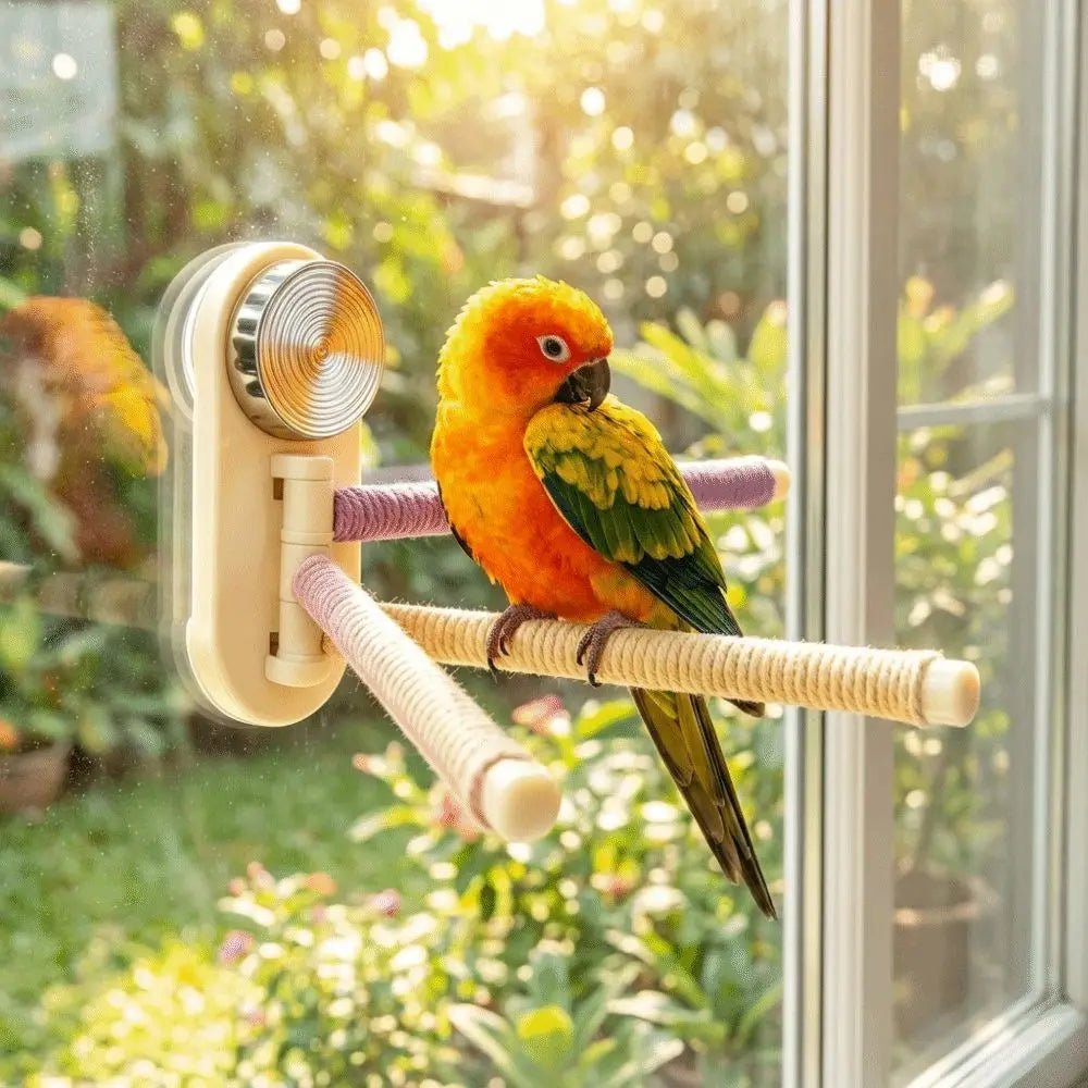 Suction Cup Rotating Cotton Rope Perch for Birds
