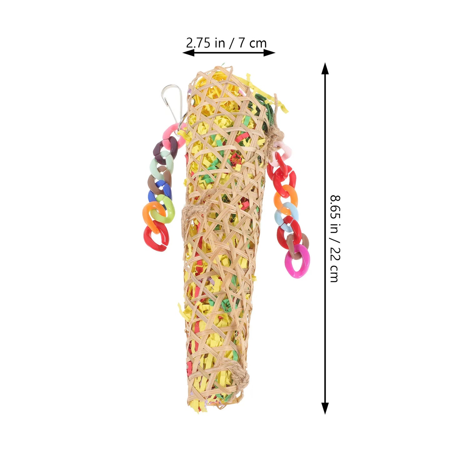 Woven Cone Shreddable Parrot Toy with Chain Rings | Bon Bon Bird Toys