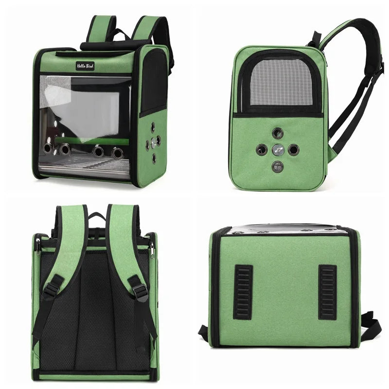 Bird Travel Backpack Carrier with Perch and Feeding Cups