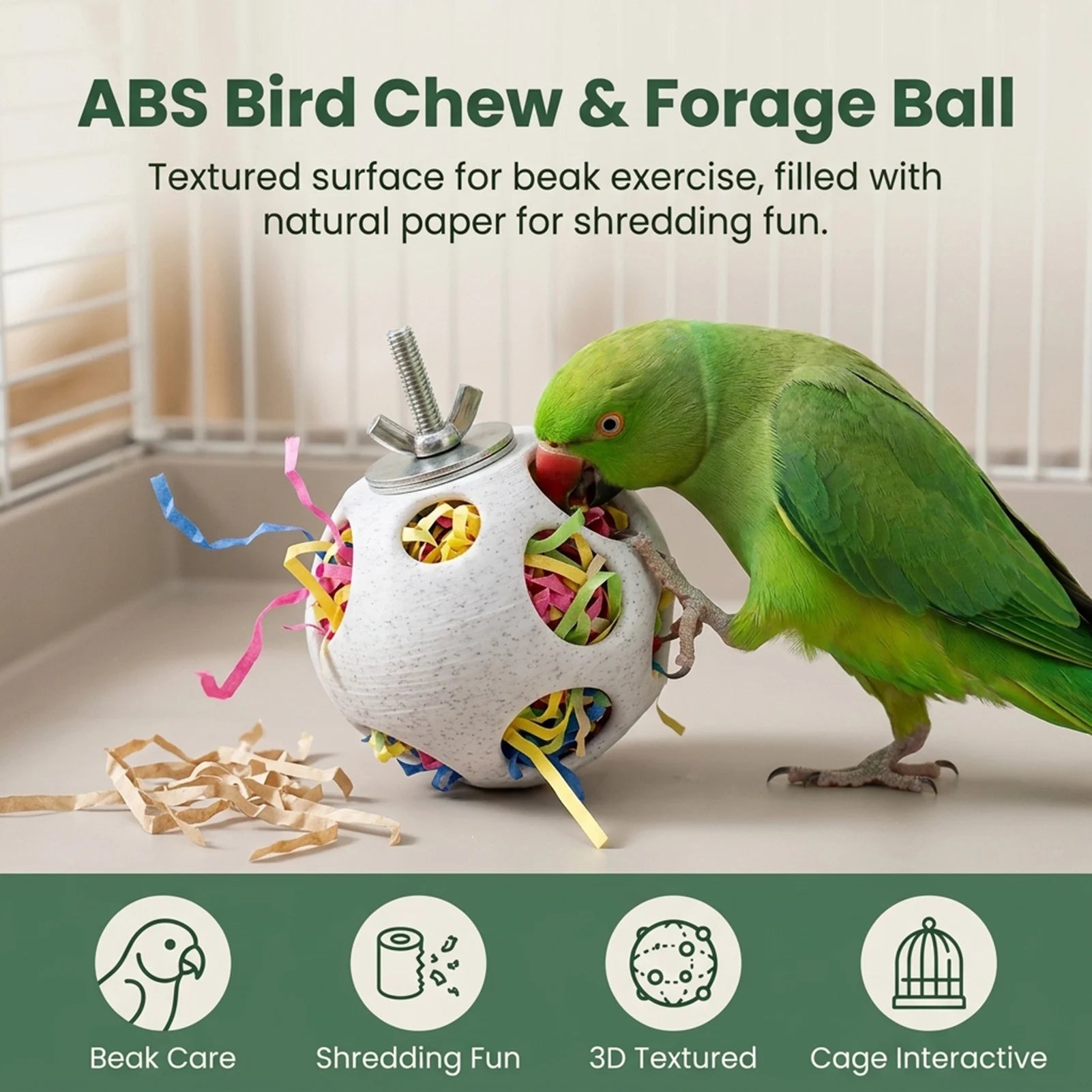 ABS Foraging Ball with Paper Shreds for Birds | Bon Bon Bird Toys