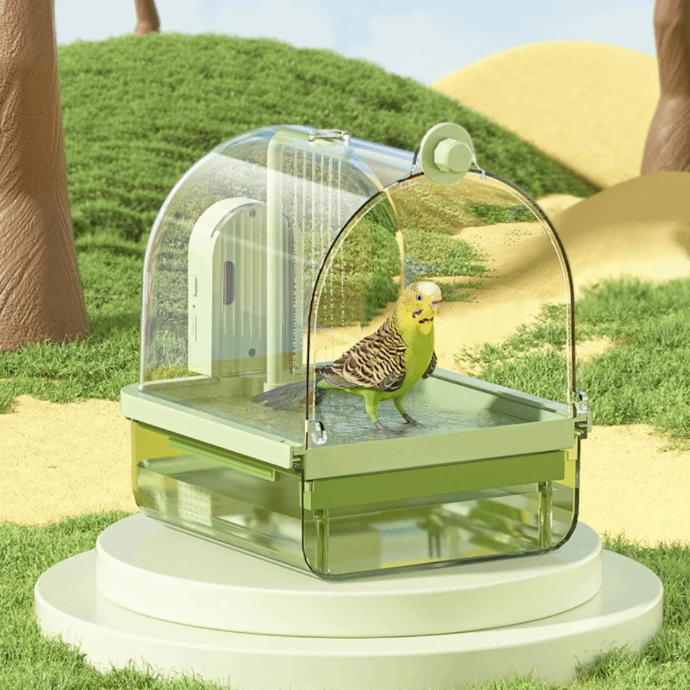 Clear Dome Bird Bath with Auto Water Circulation | Bon Bon Bird Toys