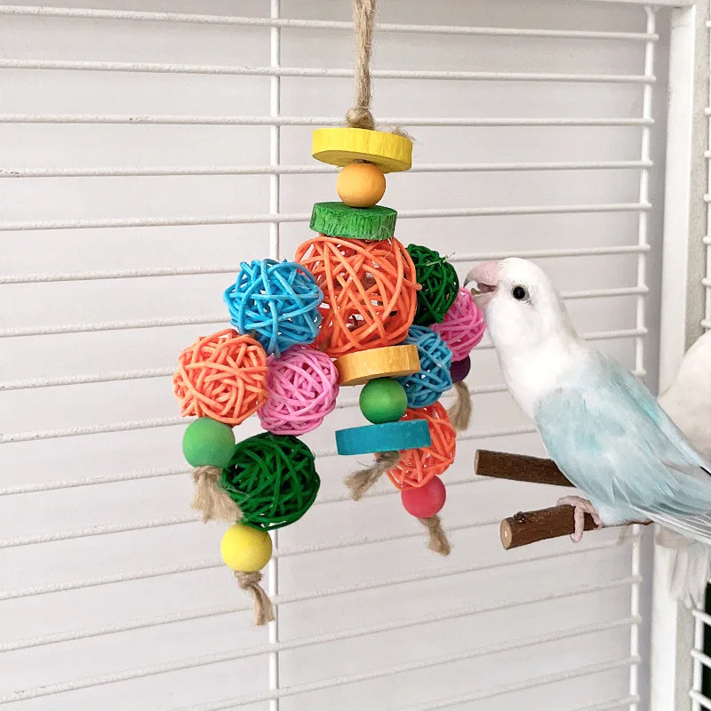 Rattan Ball Hanging Chew Toy for Birds