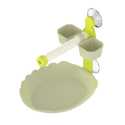Suction Cup Window Perch with Feeder Dish & Toy | Bon Bon Bird Toys