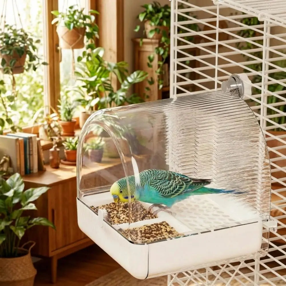 Transparent Bird Bath and Feeder with Dome Cover | Bon Bon Bird Toys