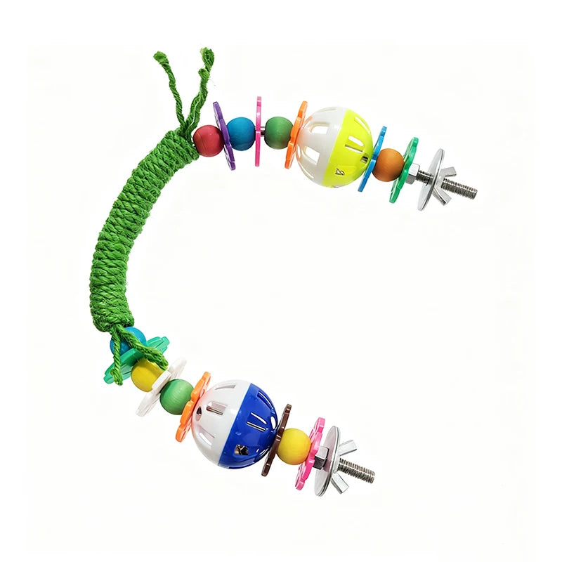 Rope Perch with Bells and Colorful Beads | Bon Bon Bird Toys