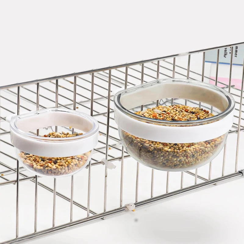 Transparent Cage-Mount Bird Feeding Bowl