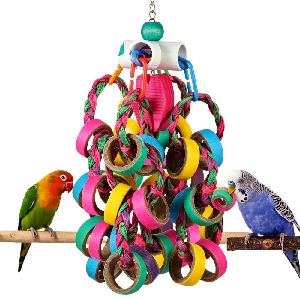 Colorful Bagel Ring Cascade Chew Toy for Parrots | 24 Rings