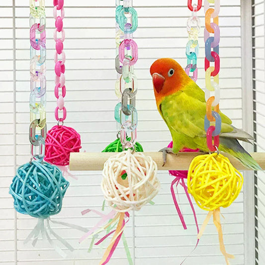 Rattan Ball & Bead Carabiner Parrot Toy | Bon Bon Bird Toys