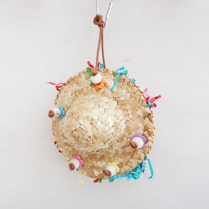 Woven Straw Sombrero Chew & Shred Toy for Birds