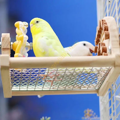 Wooden Platform Perch with Stainless Steel Mesh & Arch | Bon Bon Bird Toys
