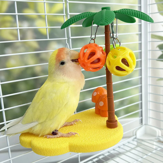 Palm Tree Bird Perch Stand with Foraging Balls | Bon Bon Bird Toys