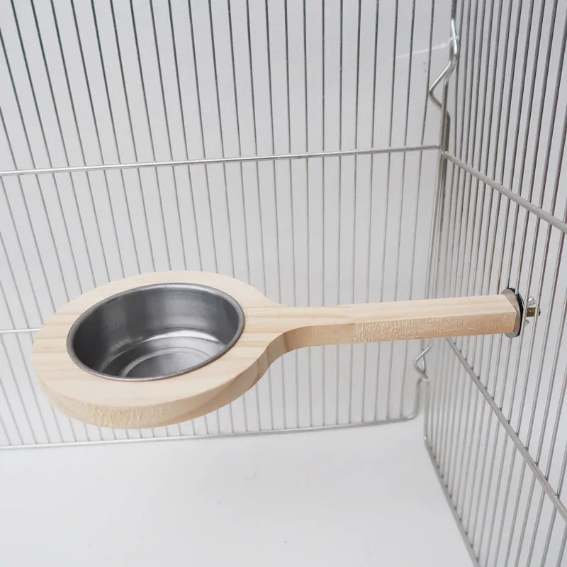 
Wooden Perch with Feeding Bowl for Birds | Bon Bon Bird Toys