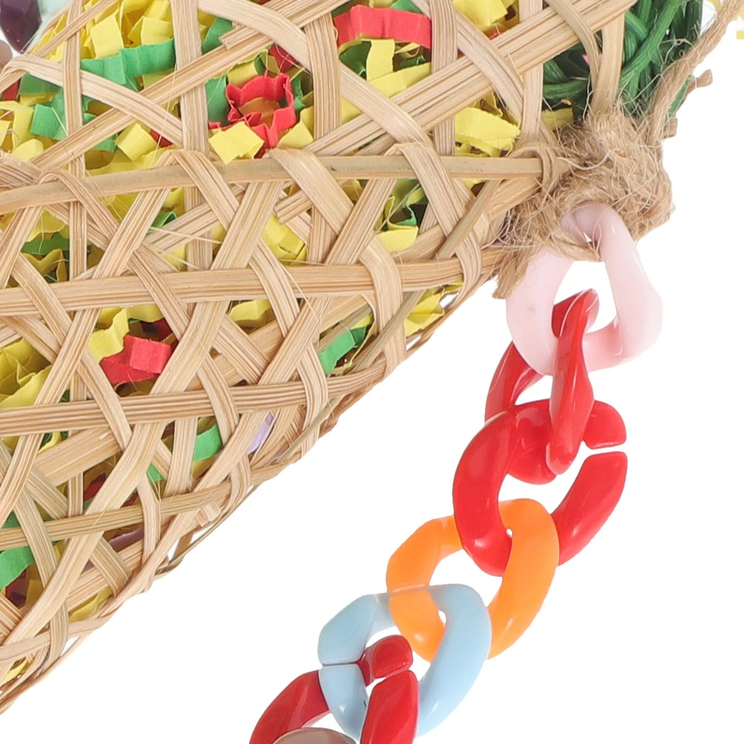 Woven Cone Shreddable Parrot Toy with Chain Rings | Bon Bon Bird Toys
