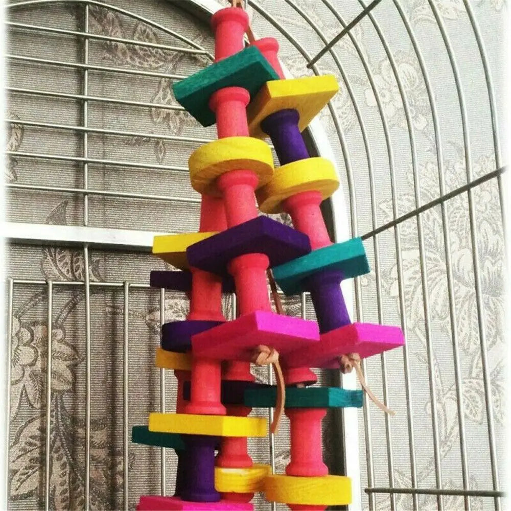 Colorful Wooden Block Chew Toy for Birds