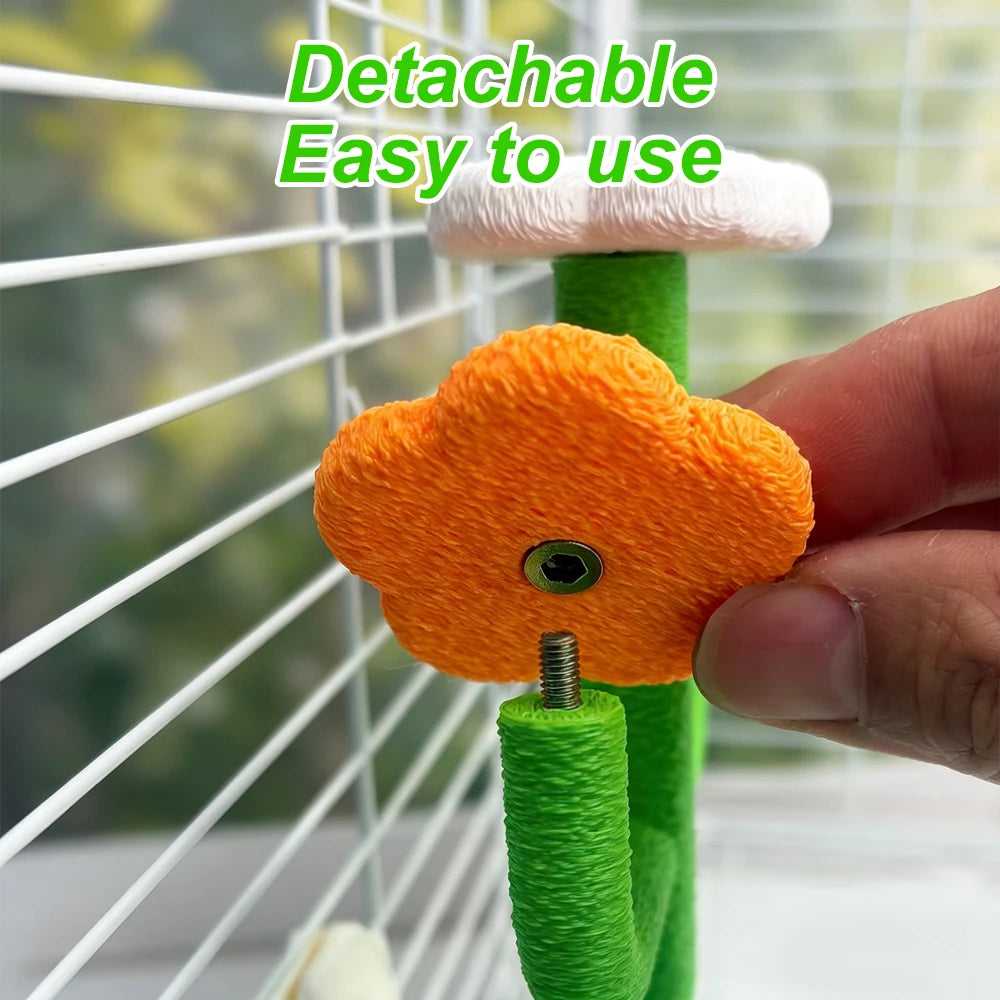 Cactus Bird Perch Stand with Flower Platforms | Bon Bon Bird Toys