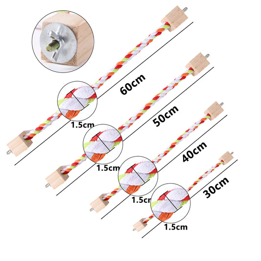 Multicolor Cotton Rope Bird Perch with Wood Block Ends