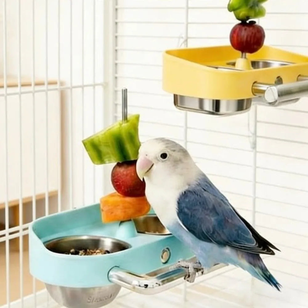 Double Bowl Cage-Mount Bird Feeder with Splash Guard | Bon Bon Bird Toys
