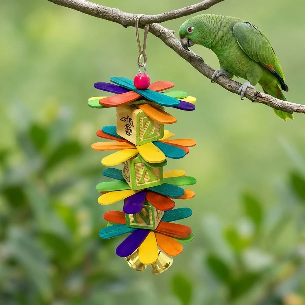 Wooden Pinwheel Chew Toy with Letter Blocks & Bell | Bon Bon Bird Toys