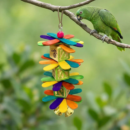 Wooden Pinwheel Chew Toy with Letter Blocks & Bell | Bon Bon Bird Toys