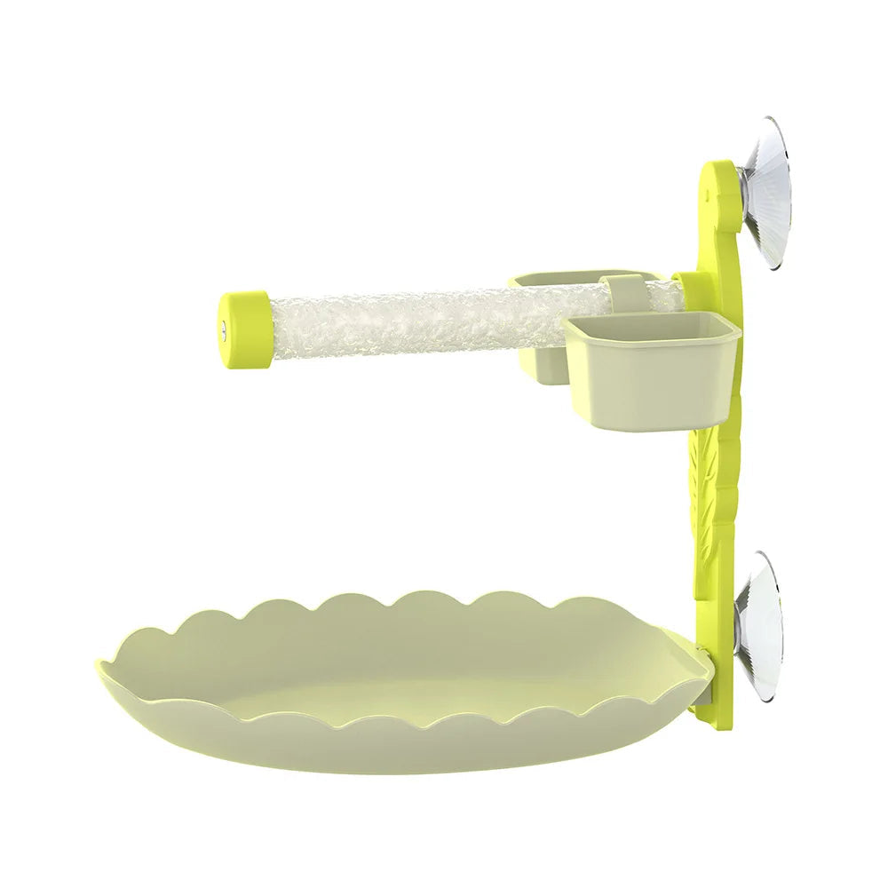 Suction Cup Window Perch with Feeder Dish & Toy | Bon Bon Bird Toys