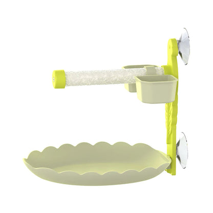 Suction Cup Window Perch with Feeder Dish & Toy | Bon Bon Bird Toys