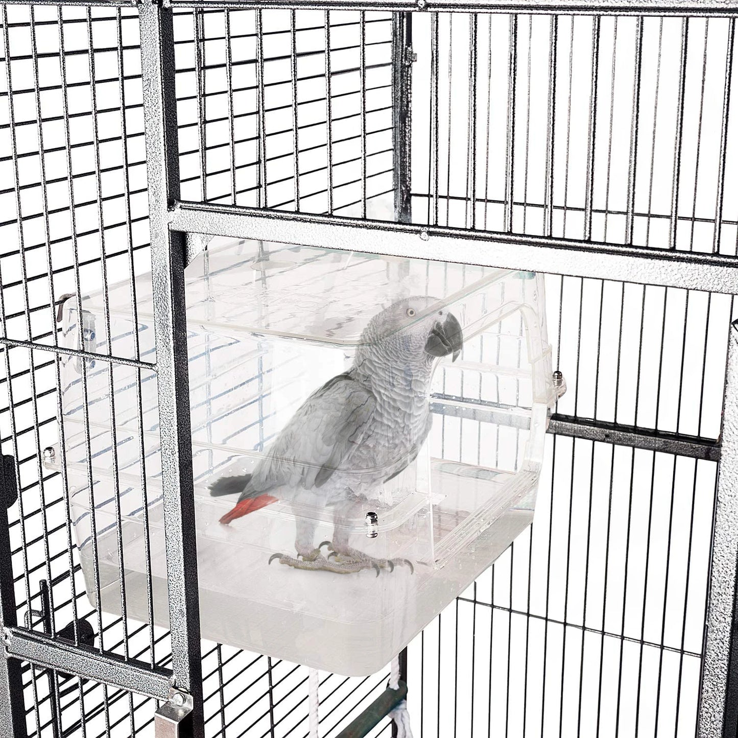Large Transparent Bird Bath for Cage — 13x11x8 Inches