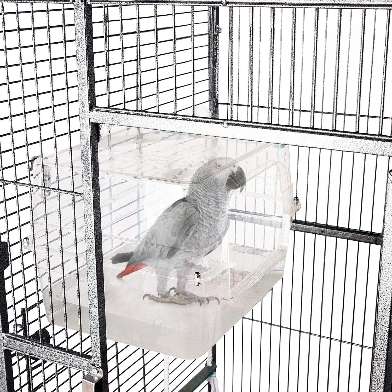 Large Transparent Bird Bath for Cage — 13x11x8 Inches