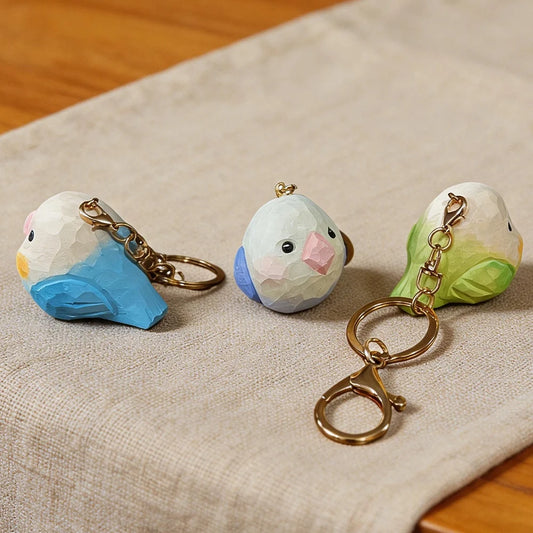 Hand-Carved Wood Lovebird Keychain | Bon Bon Bird Toys