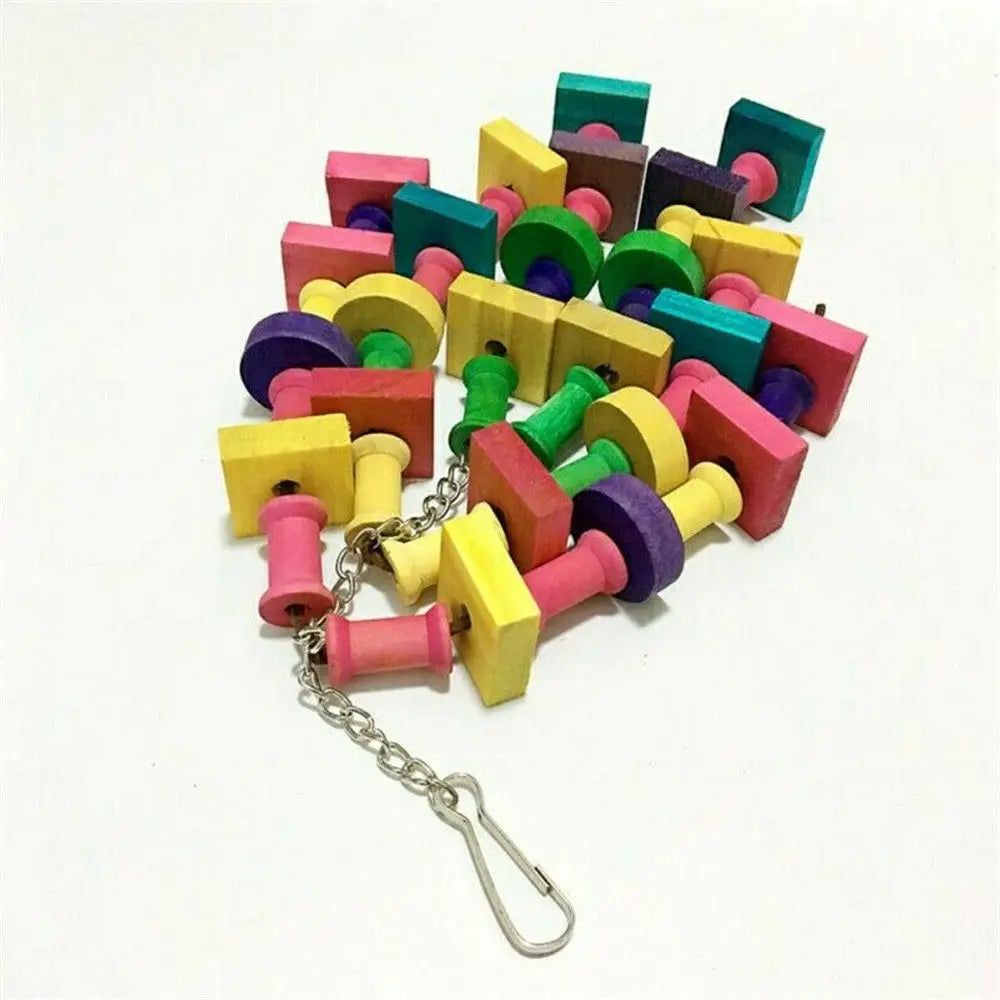 Colorful Wooden Block Chew Toy for Birds