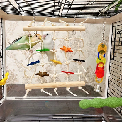 Wooden Star Climbing Net & Swing for Birds | Bon Bon Bird Toys