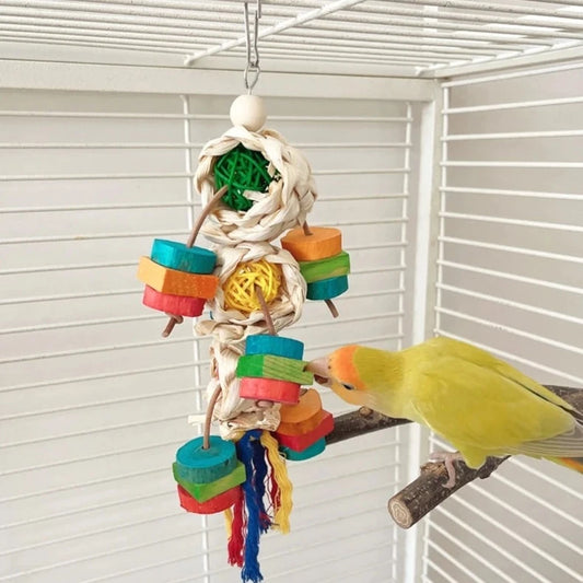 Colorful Wood and Rattan Bird Toy