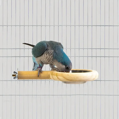 Wooden Perch with Feeding Bowl for Birds | Bon Bon Bird Toys