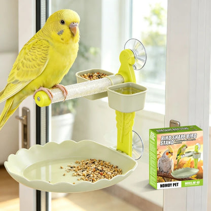 Suction Cup Window Perch with Feeder Dish & Toy | Bon Bon Bird Toys