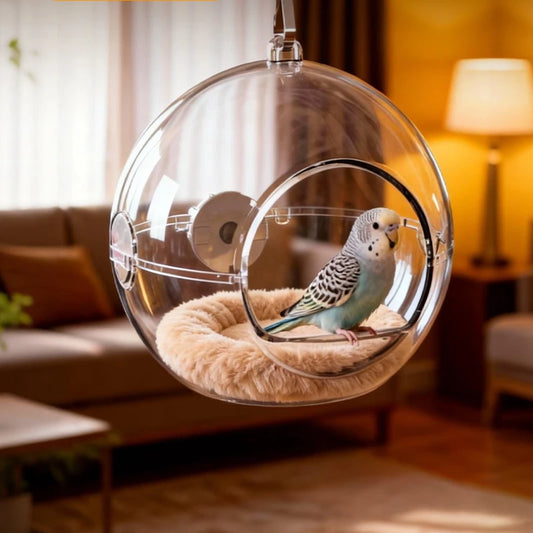 Clear Acrylic Bird Nest Pod with Cotton Cushion | Bon Bon Bird Toys