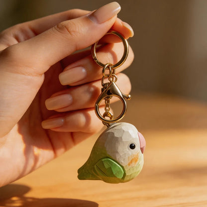 Hand-Carved Wood Lovebird Keychain | Bon Bon Bird Toys