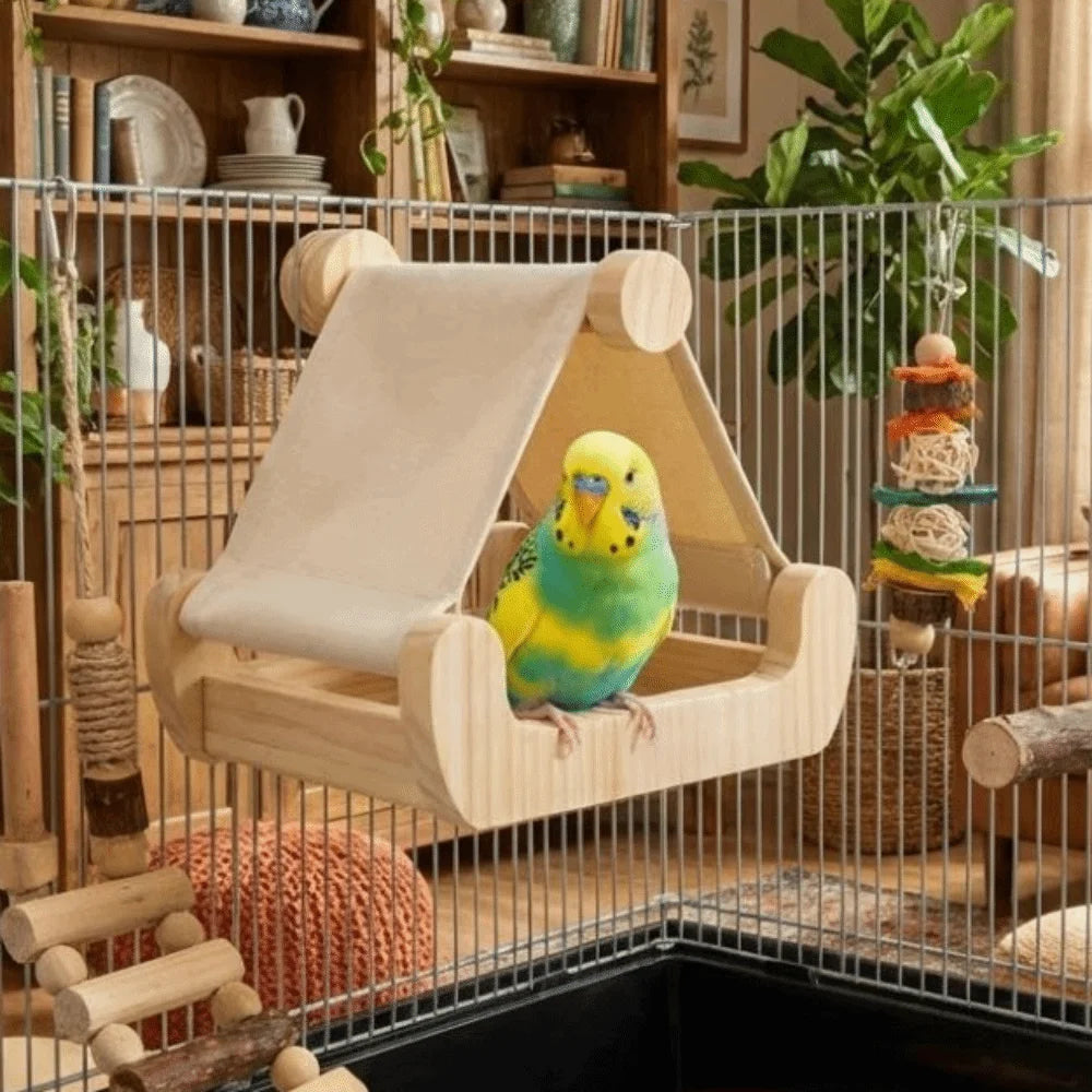 Wooden Bird Hammock Bed with Drawer Tray | Bon Bon Bird Toys