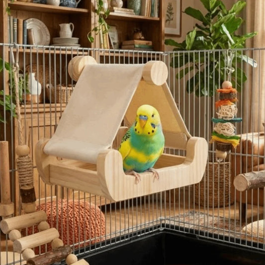 Wooden Bird Hammock Bed with Drawer Tray | Bon Bon Bird Toys