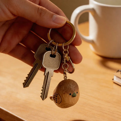 Hand-Carved Wood Bird Keychain | Bon Bon Bird Toys